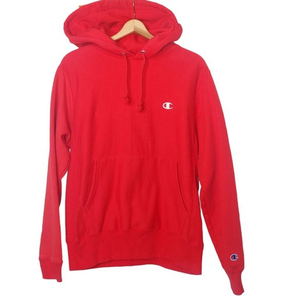 Champion Reverse Weave Mens Small Hooded Sweatshirt Red Heavyweight - Picture 1 of 9
